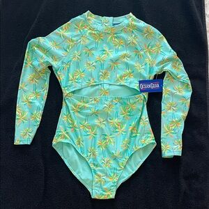 Kids One Piece long sleeve Swimsuit - Tropical Green nwt